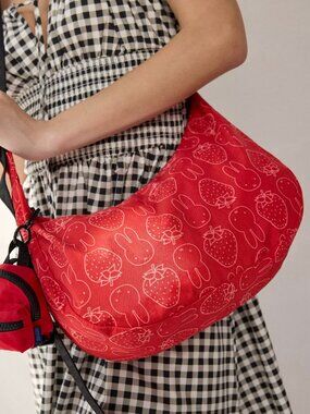 NWT BAGGU & Miffy UO Exclusive Medium Nylon Crescent Bag Strawberry Red